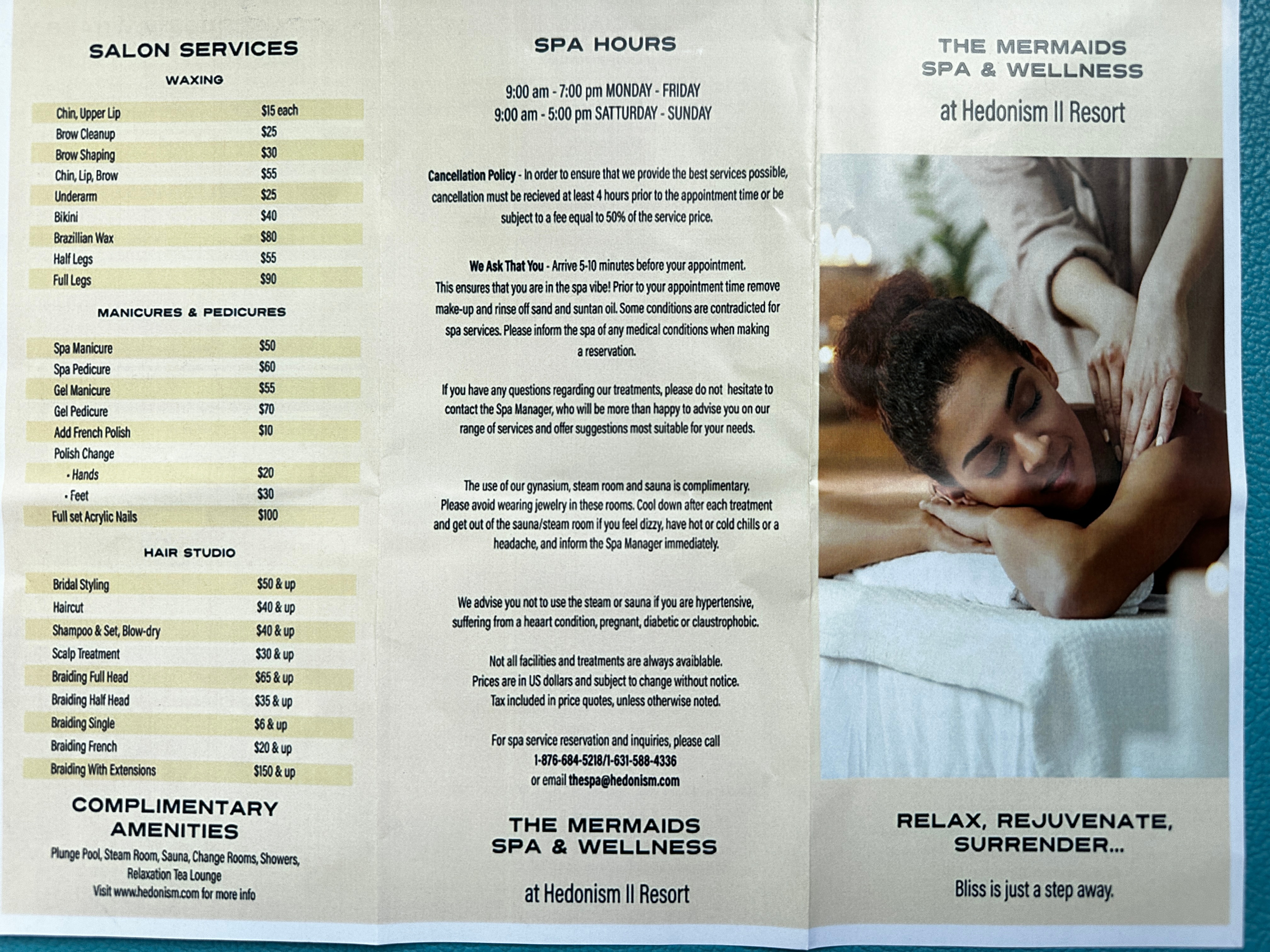 Spa Menu Page 1